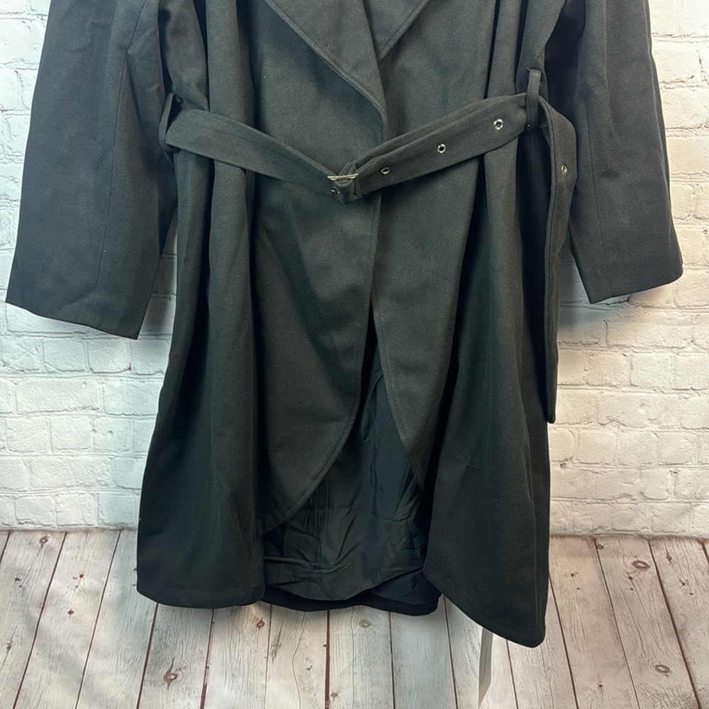 BloomChic Black Lapel Collar Belted Open Front Pocket Coat Plus Size 3X - Picture 5 of 6